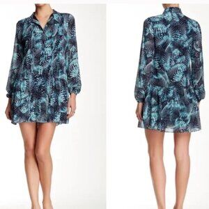 Cynthia Steffe Blue Aqua Chiffon Print Pintuck Dress sz 2 NWTS